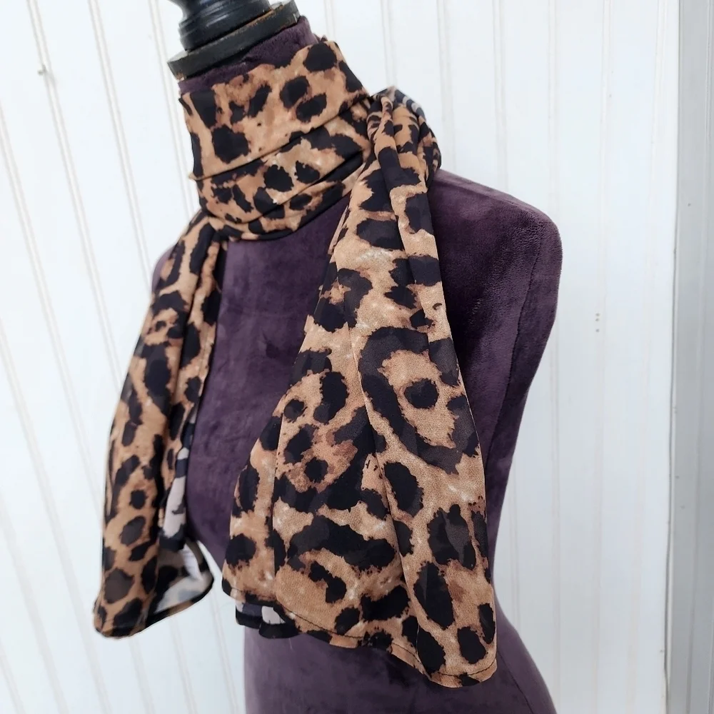 Shein Brown Cheetah Print Multi Use Head Scarf Wrap Adults One Size